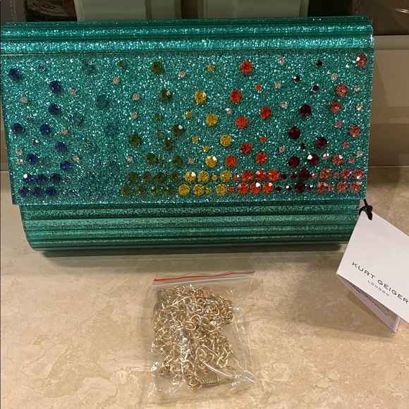 Kurt Geiger Handbags - Kurt Geiger Rainbow Mini Turquoise Clutch with Chain